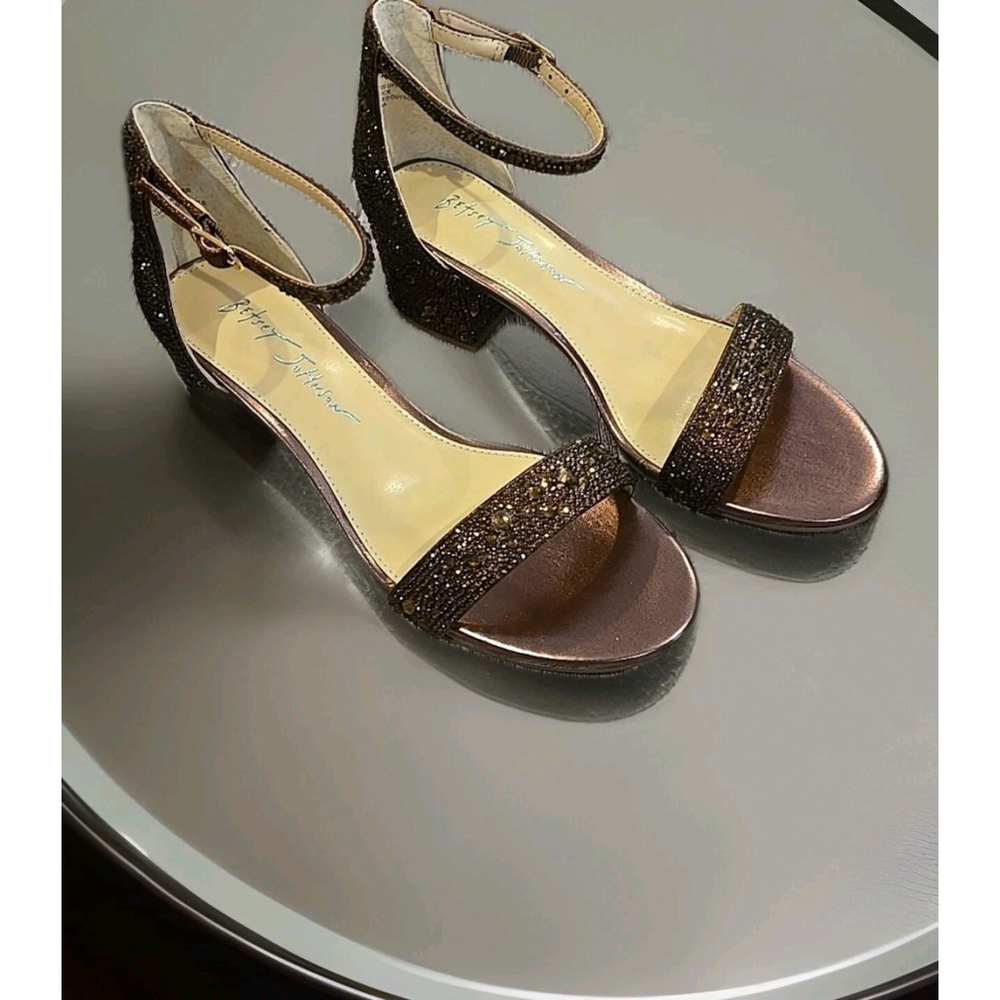Betsey Johson Block Heel Embellished Brown Rhinestone Shoes: Mari NWB (Shelf)